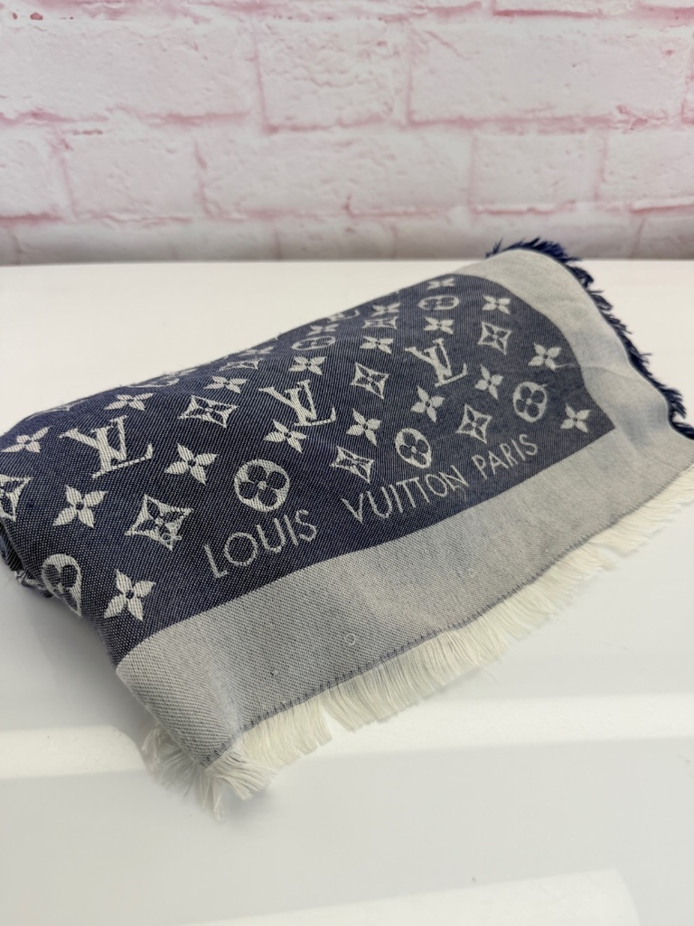 Louis Vuitton Monogram Denim Shine Shawl Wrap in Navy